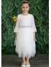 Bell Sleeves Ivory Lace Handkerchief Tulle Skirt Flower Girl Dress Bell Sleeves Ivory Lace Handkerchief Tulle Skirt Flower Girl Dress